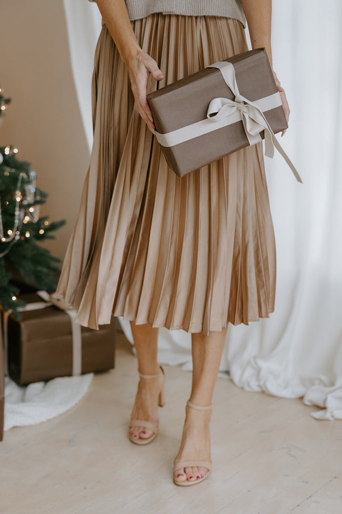 Champagne Pleated Midi Skirt