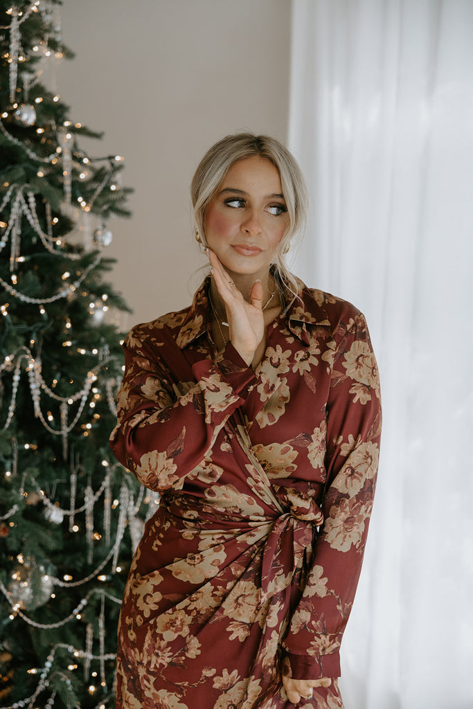 Merlot Floral Wrap Dress