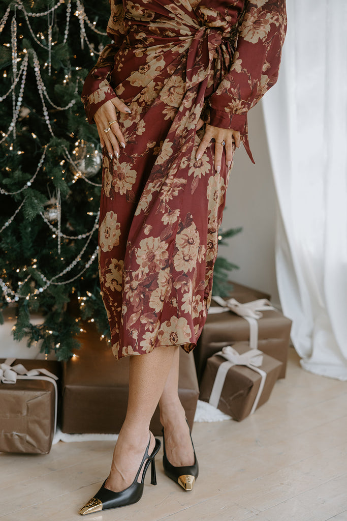 Merlot Floral Wrap Dress