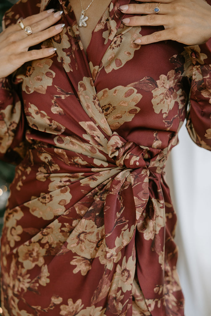Merlot Floral Wrap Dress