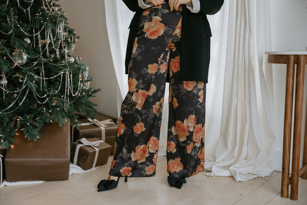 Satin Floral Dress Pant