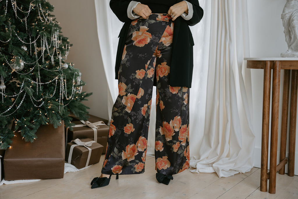 Satin Floral Dress Pant
