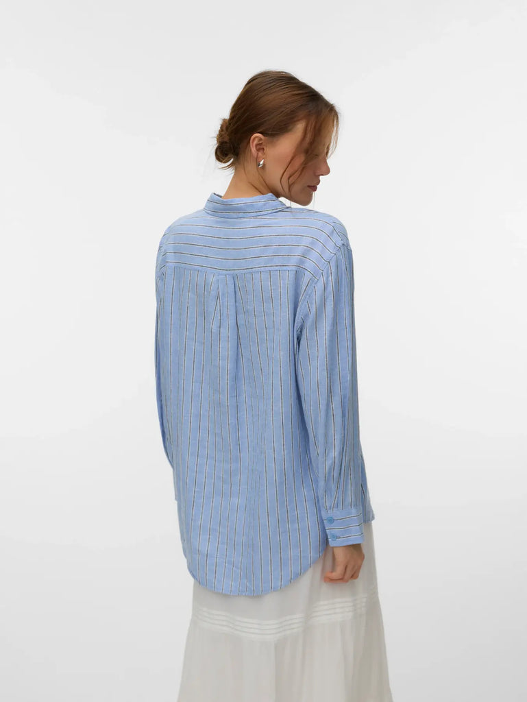 Long Sleeve Striped Button Up - Blue