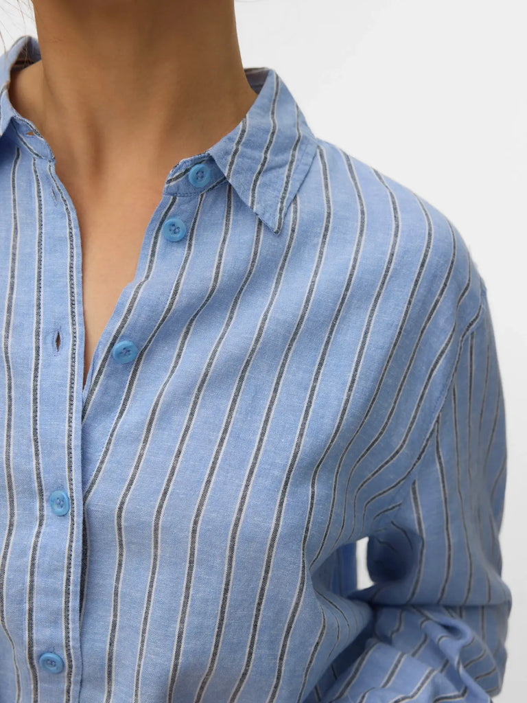 Long Sleeve Striped Button Up - Blue