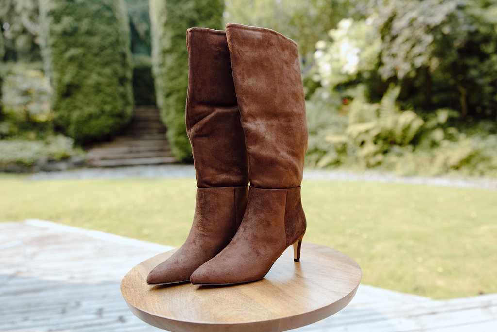 Faux Suede Kitten Heel Boot - Brown