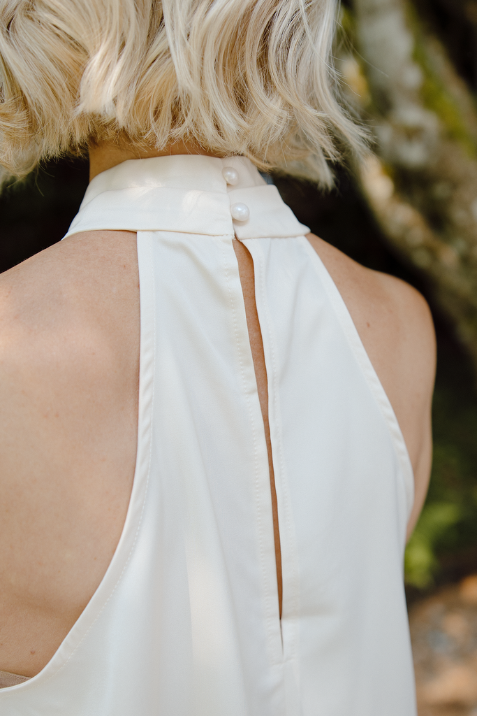 Asymmetrical Lace Halter Top - Ivory