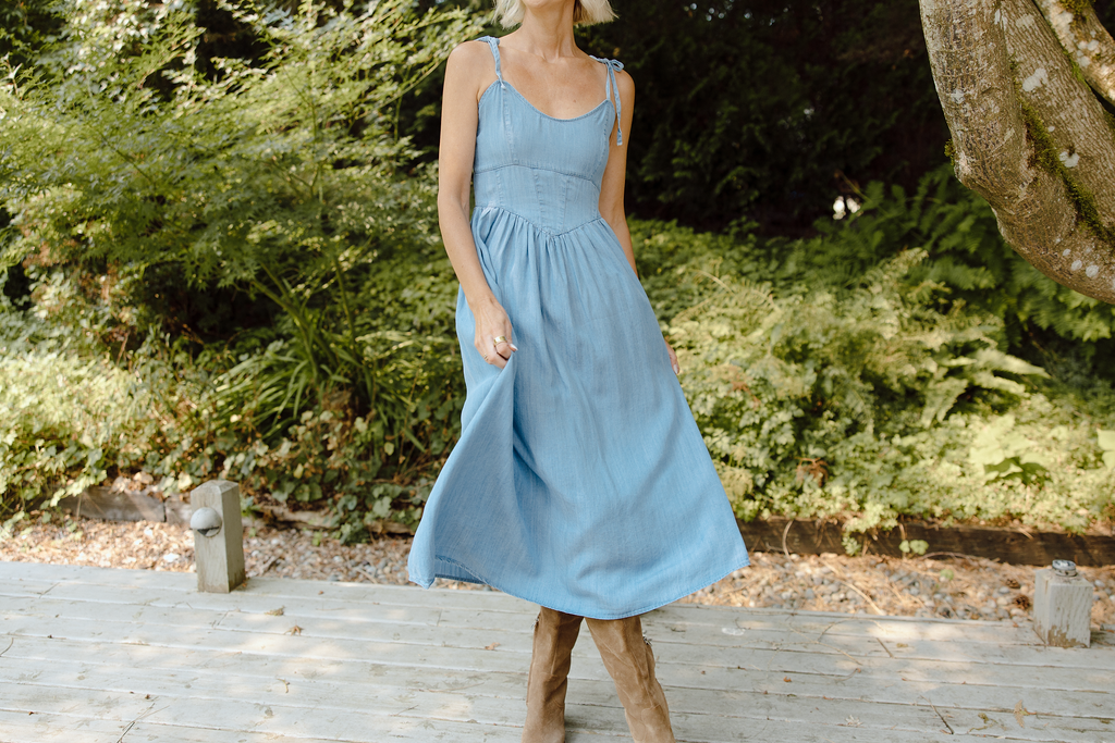Corset Style Midi Dress - Light Blue