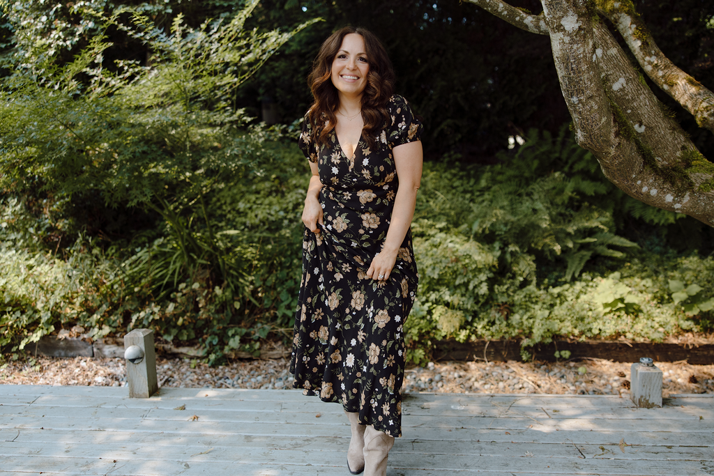 Fall Floral Midi Dress - Black