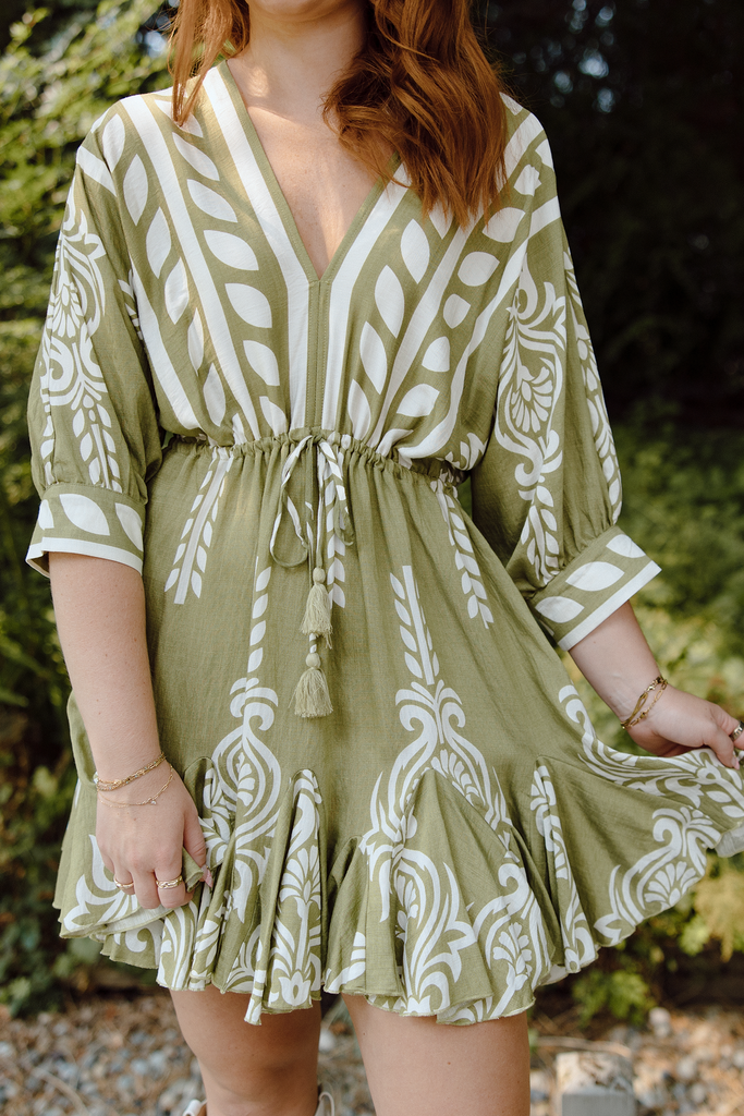 Dolman Sleeve Dress - Green/White