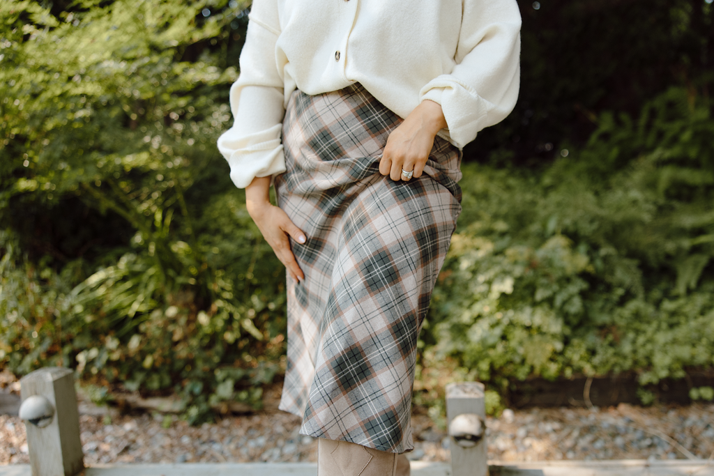 Plaid Print Mini Skirt - Green/Brown