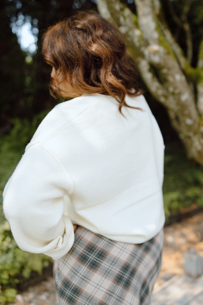 Button Up Cardigan with Exposed Seam - Cream