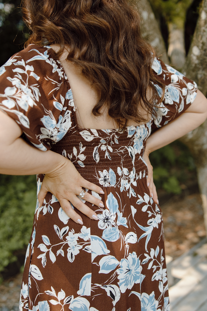 Floral Puff Sleeve Midi - Chocolate