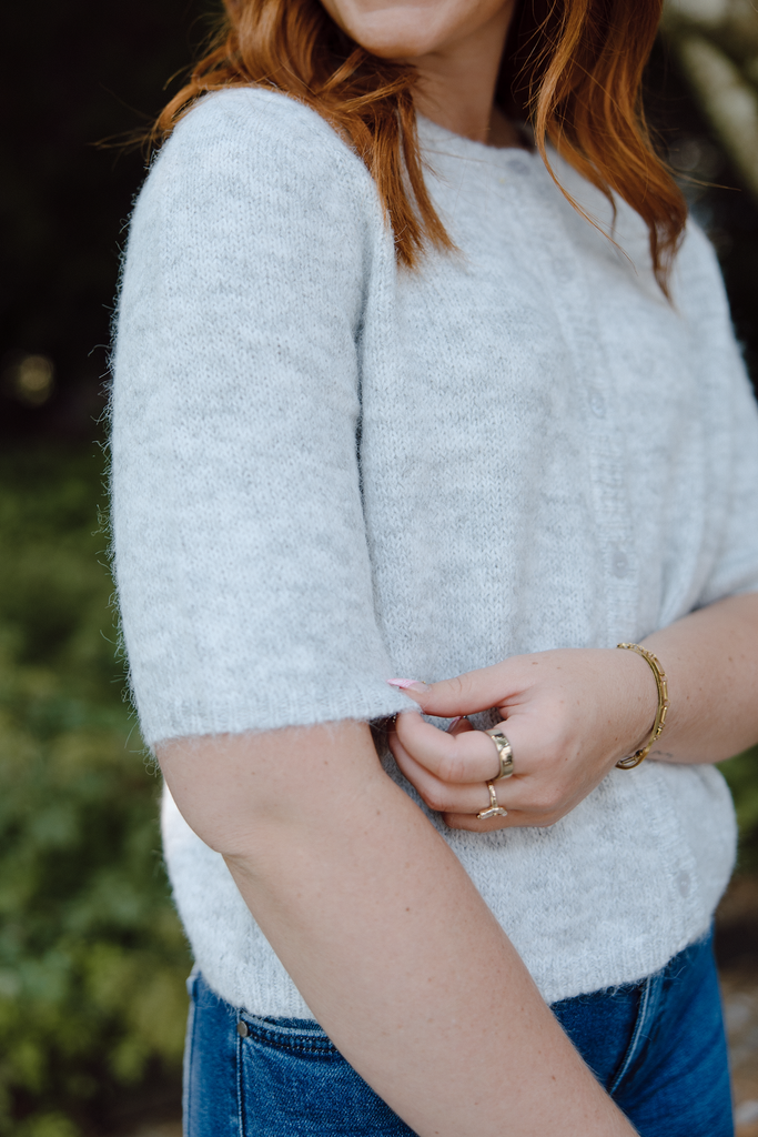 3/4 Sleeve Button Up Cardi - Grey