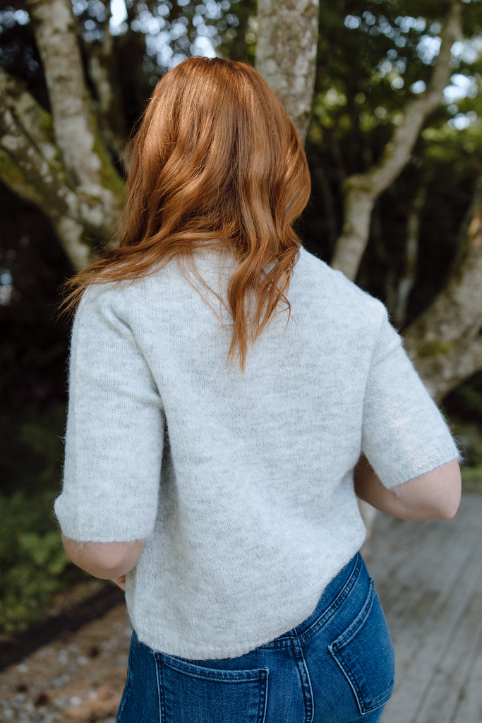 3/4 Sleeve Button Up Cardi - Grey