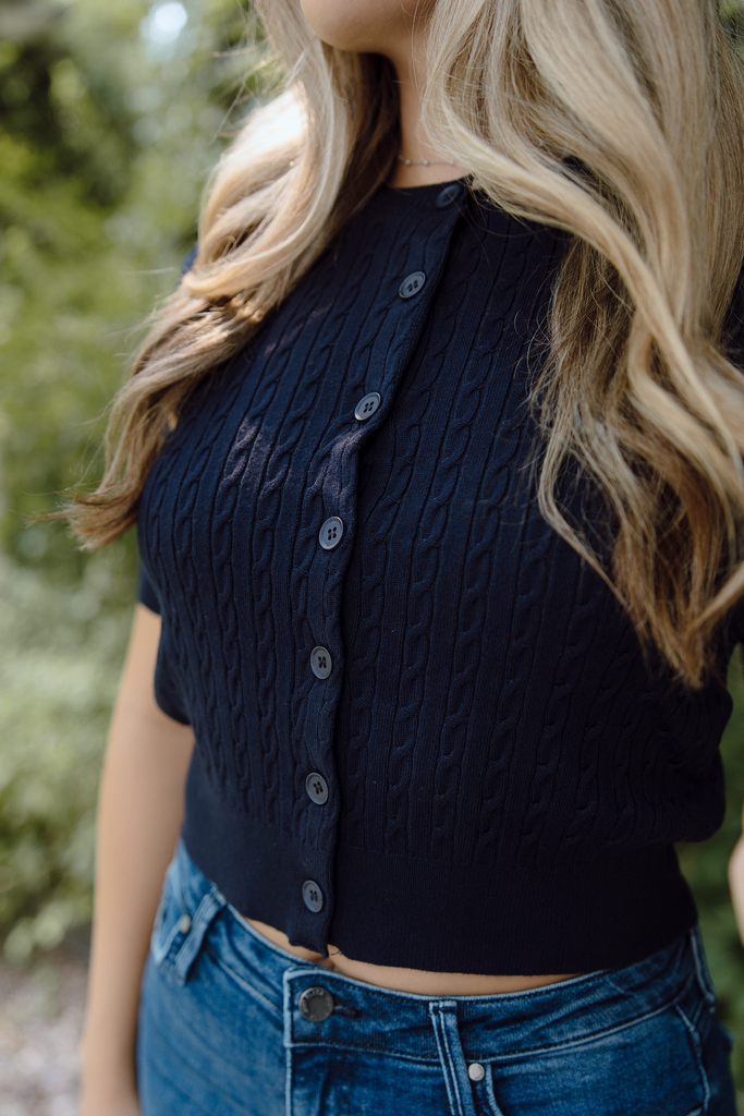 Short Sleeve Cardigan - Navy