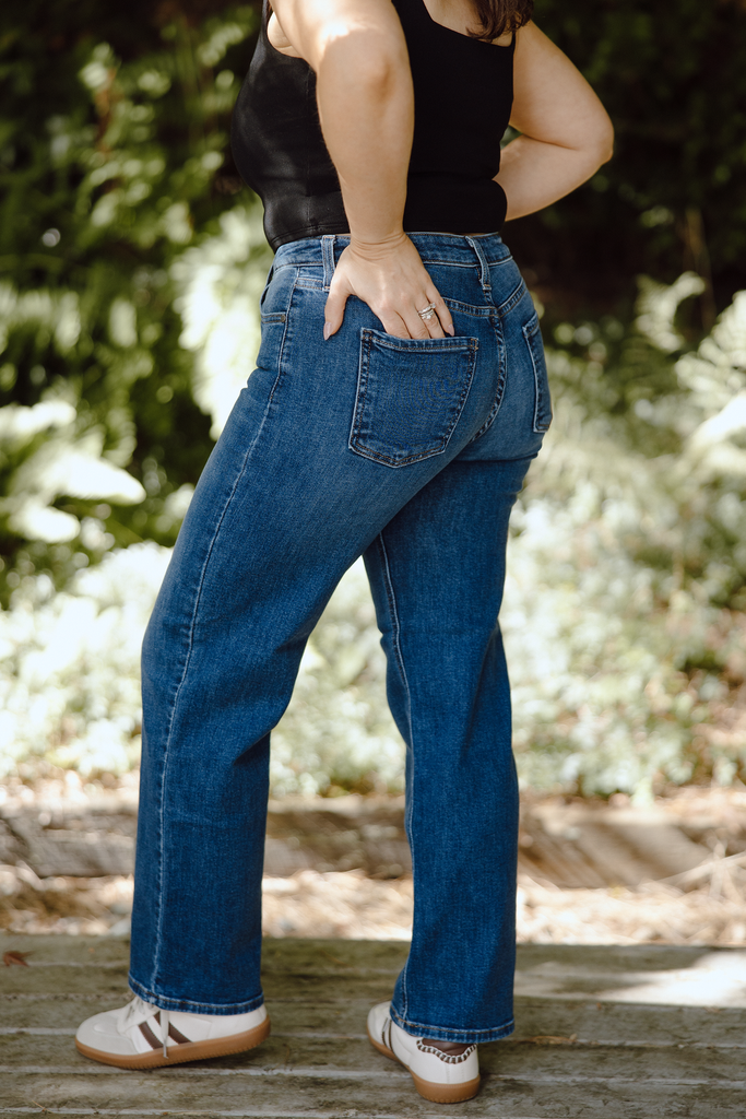 Mid Rise Slim Wide Leg - Dark Denim