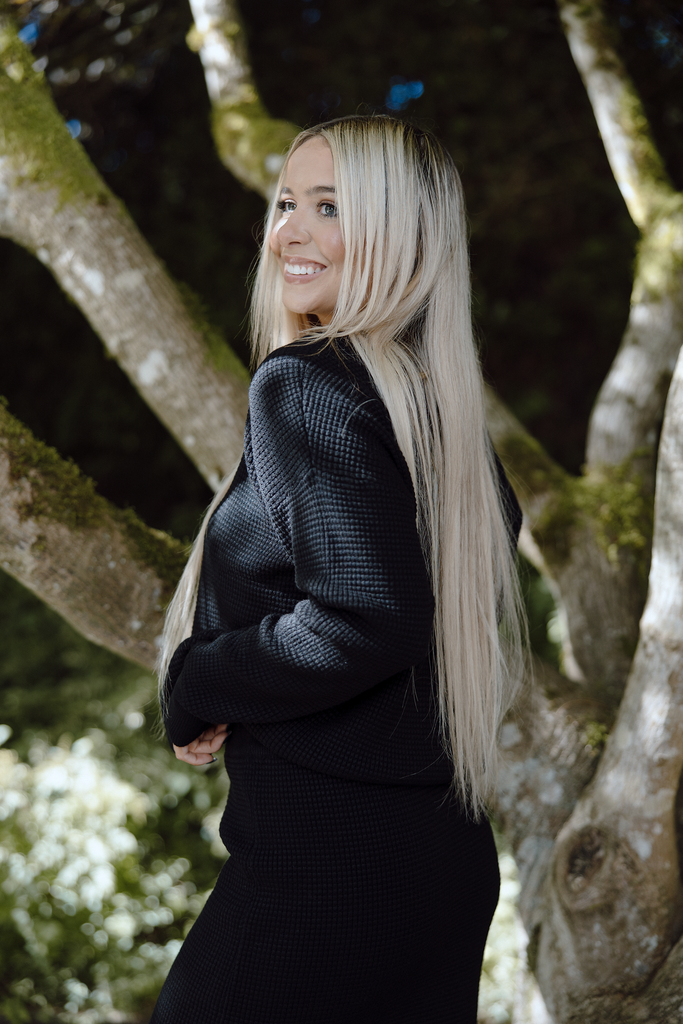 Waffle Sweater & Skirt Set - Black