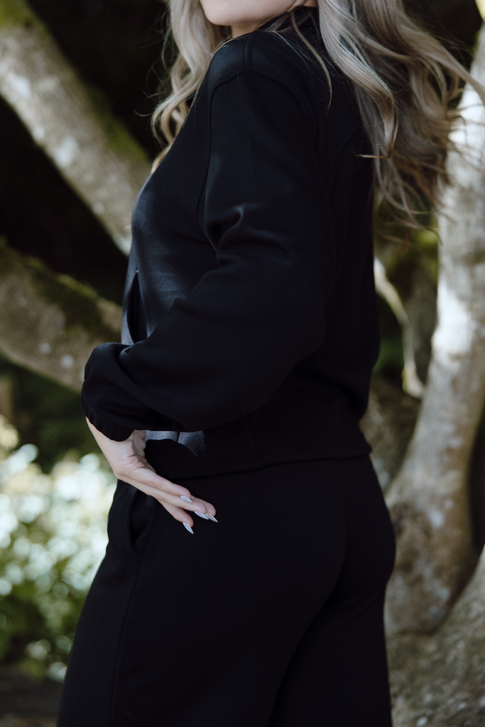 3/4 Zip Butter Soft Barrel Pant Set - Black