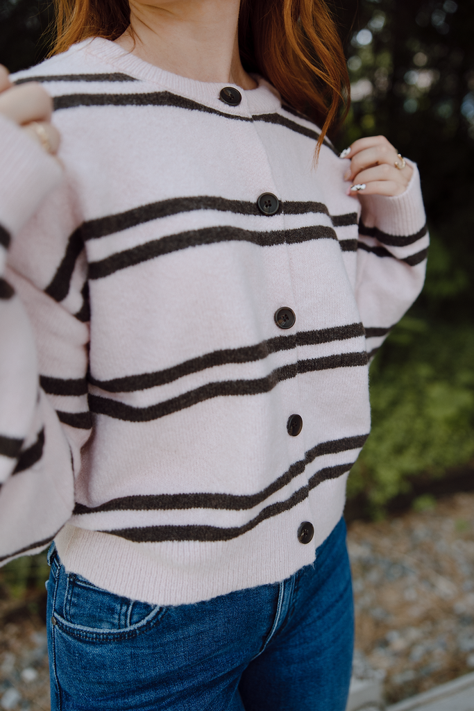 Pink/Brown Striped Cardigan