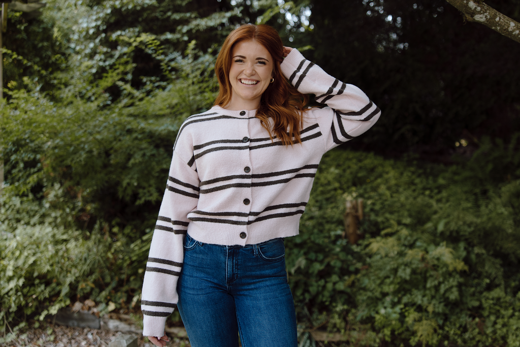 Pink/Brown Striped Cardigan