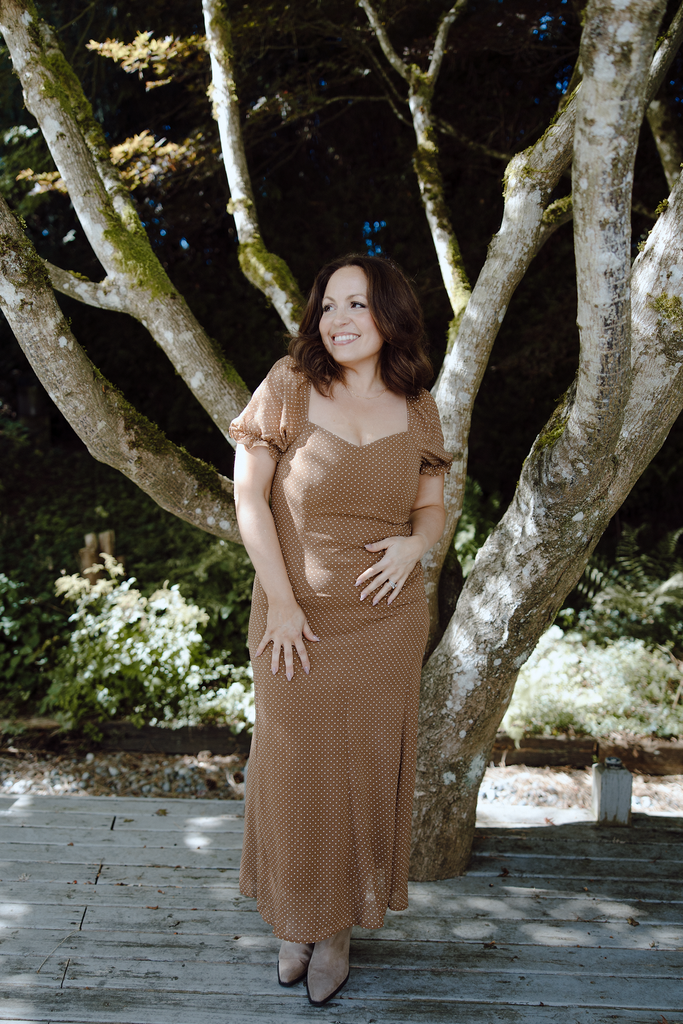 Polka Dot Midi Dress - Cognac