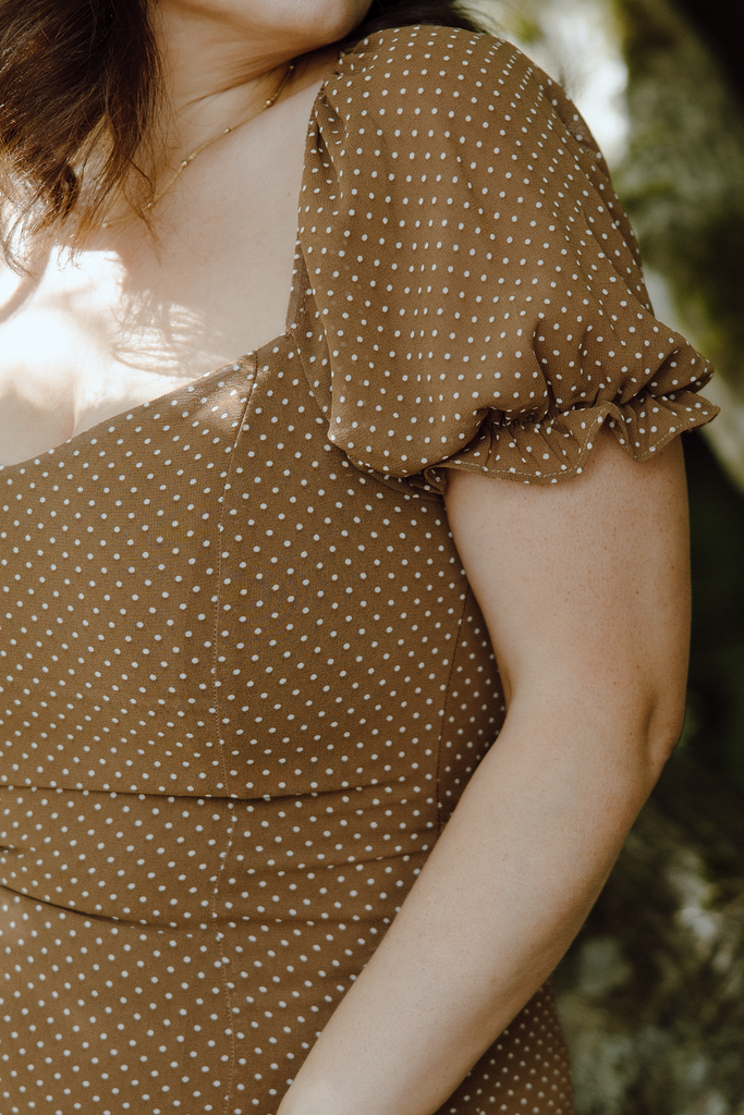 Polka Dot Midi Dress - Cognac