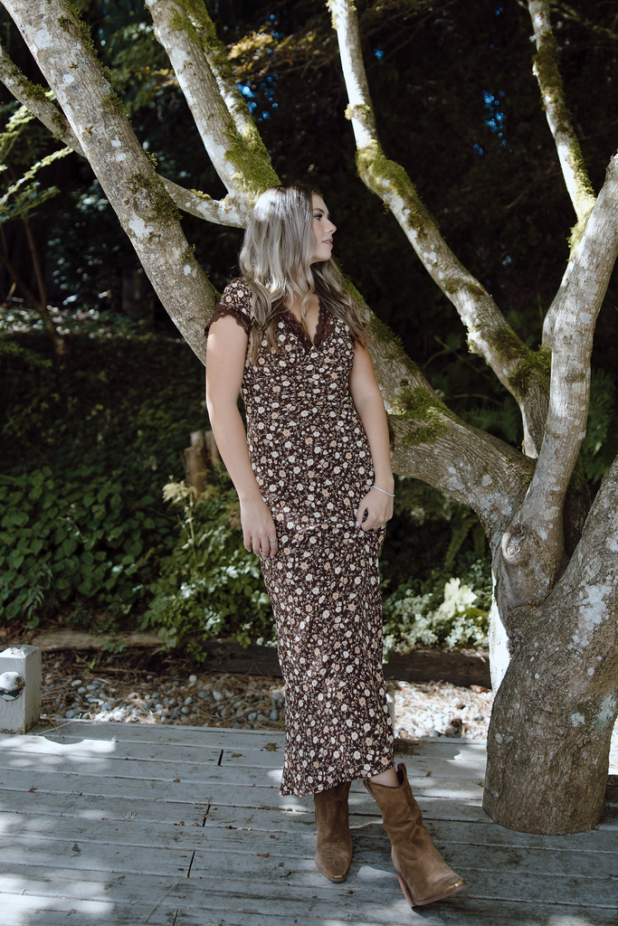 Floral Midi Dress - Brown