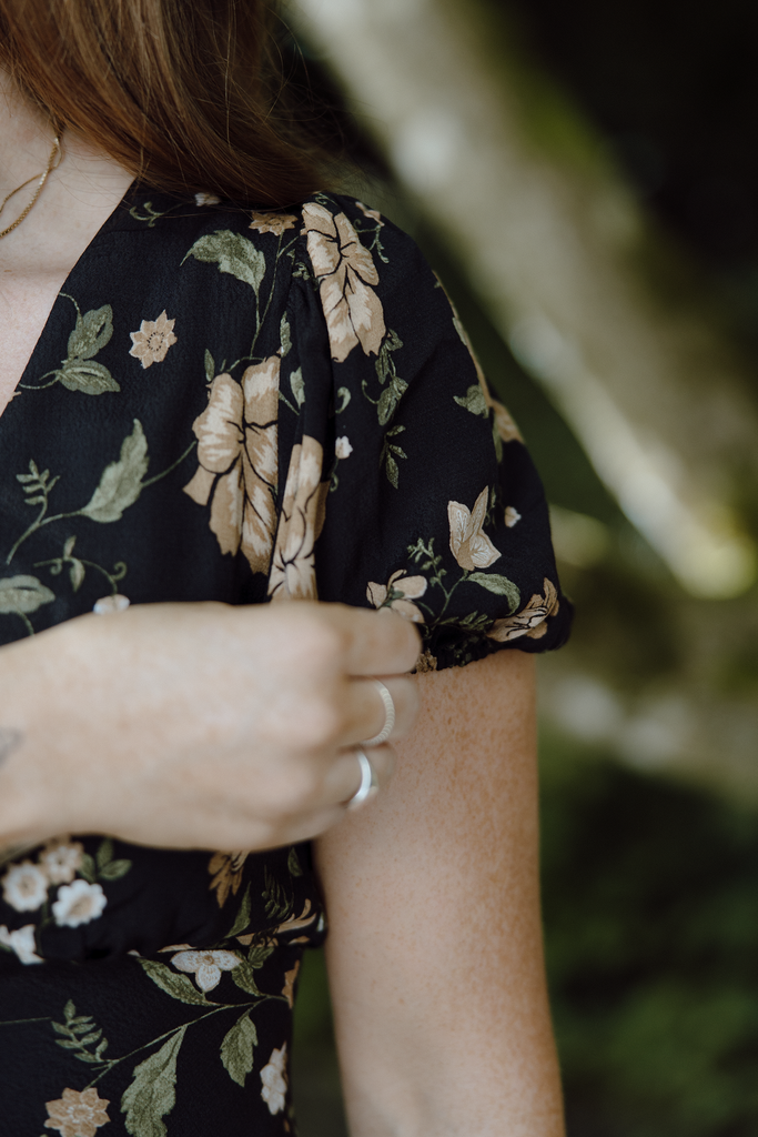 Fall Floral Midi Dress - Black