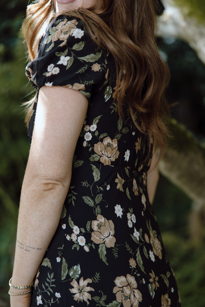 Fall Floral Midi Dress - Black
