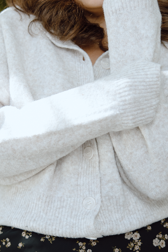 Crew Neck Button Up Cardigan Sweater - Oat