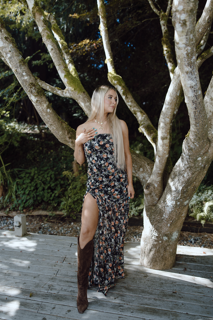 Floral/Black Strapless Floral Maxi