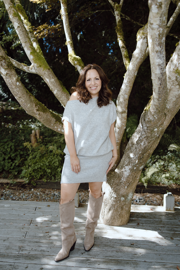 Off Shoulder Drop Waist Sweater Dress – Grey