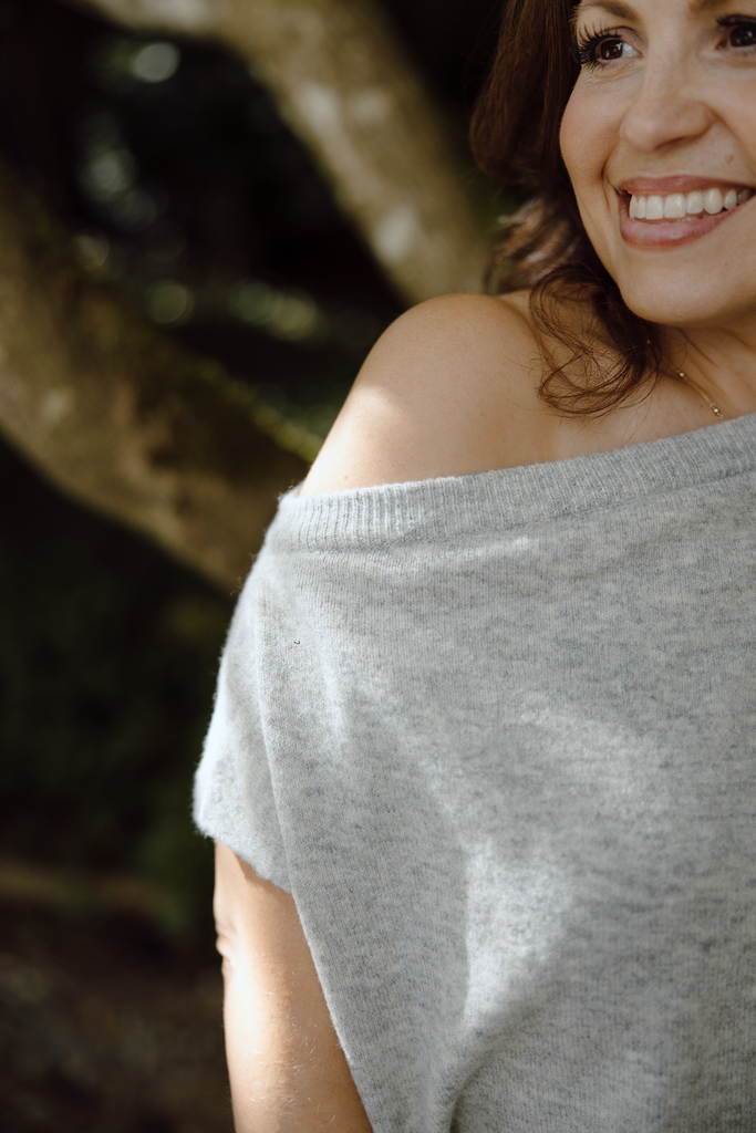 Off Shoulder Drop Waist Sweater Dress – Grey