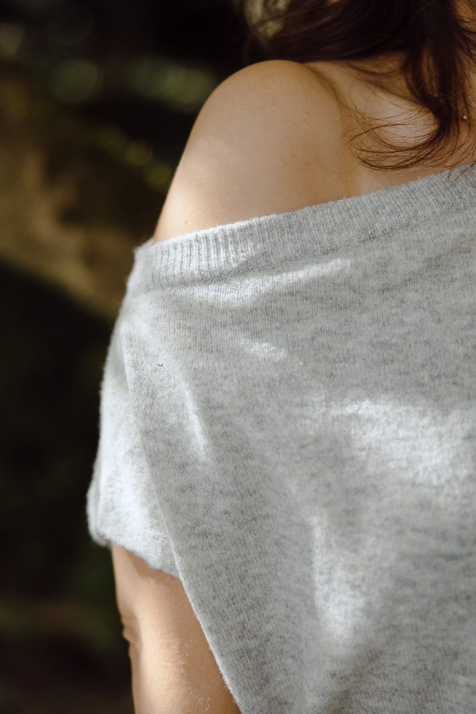 Off Shoulder Drop Waist Sweater Dress – Grey