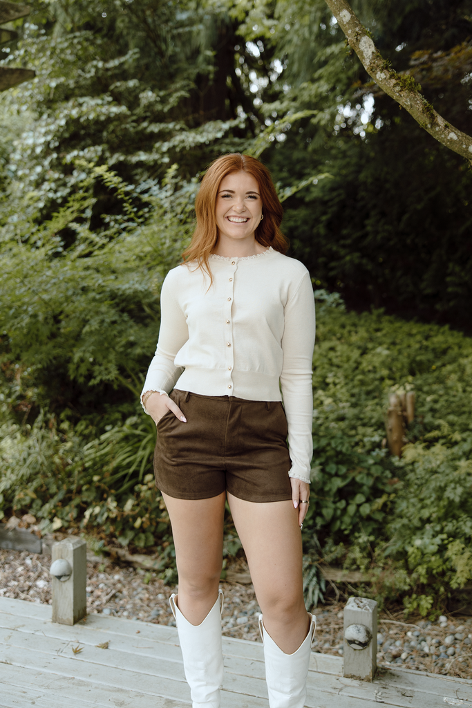 Cardigan With Frill Lace Trim - Ivory