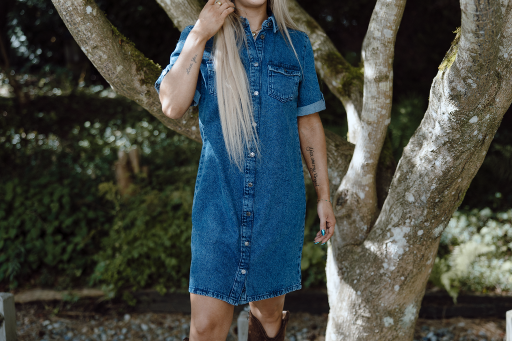 Short Denim Dress - Medium Blue