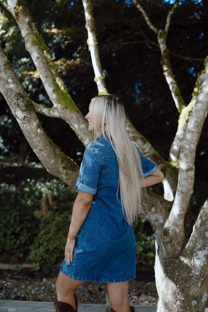 Short Denim Dress - Medium Blue