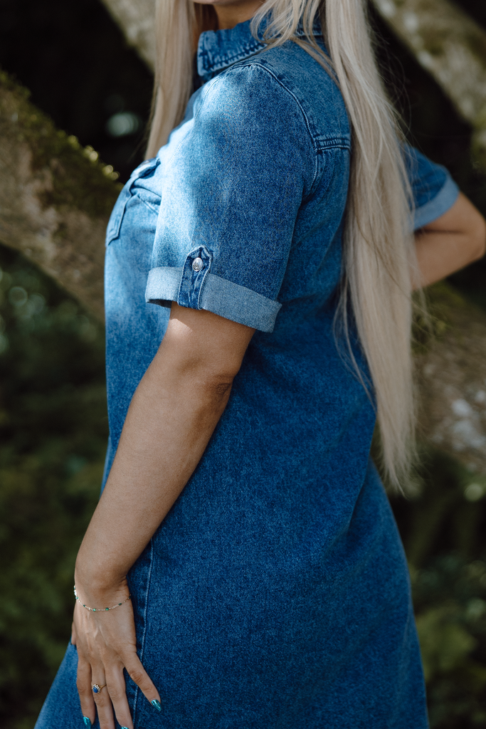 Short Denim Dress - Medium Blue