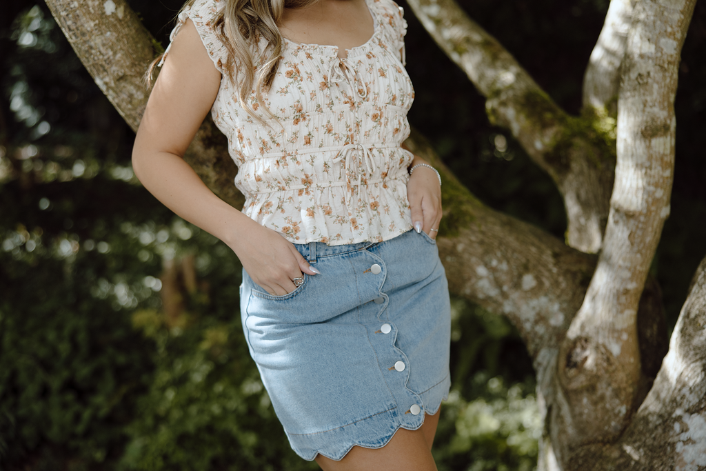 Fall Floral Top - Beige