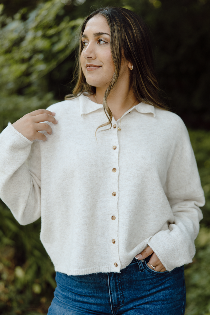 Button Up Cardigan - Oat