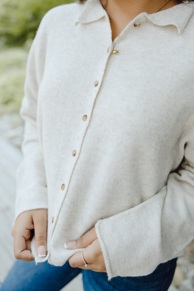 Button Up Cardigan - Oat