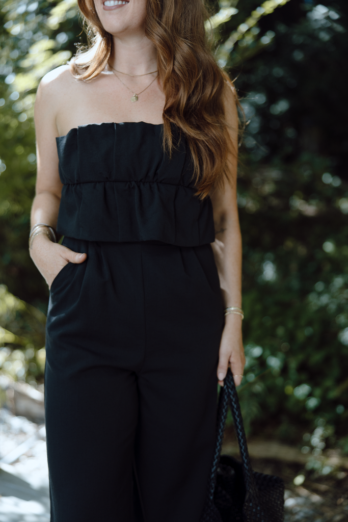 Jumpsuit with Ruffle Bodice - Black