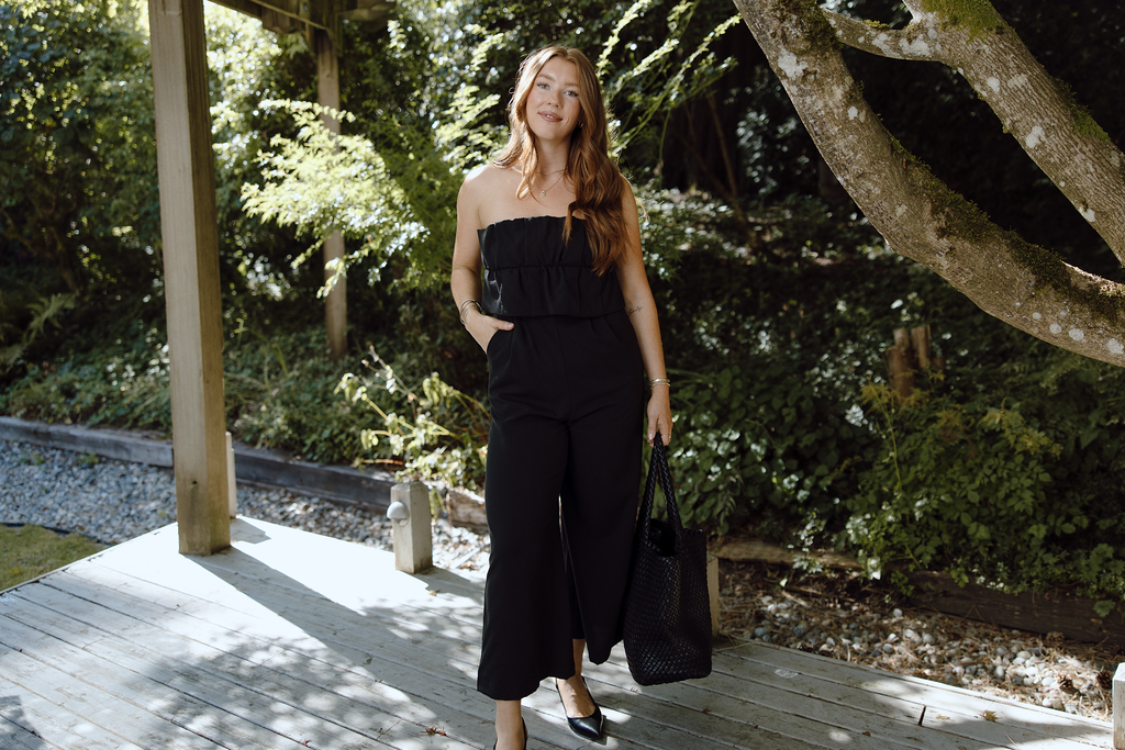 Jumpsuit with Ruffle Bodice - Black