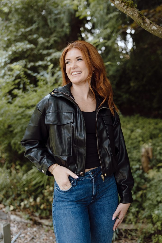 Faux Leather Bomber - Blk