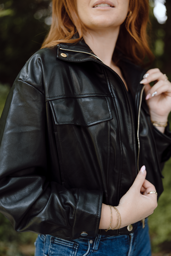 Faux Leather Bomber - Blk