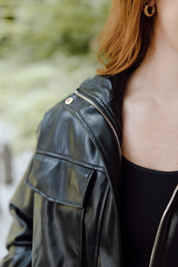 Faux Leather Bomber - Blk