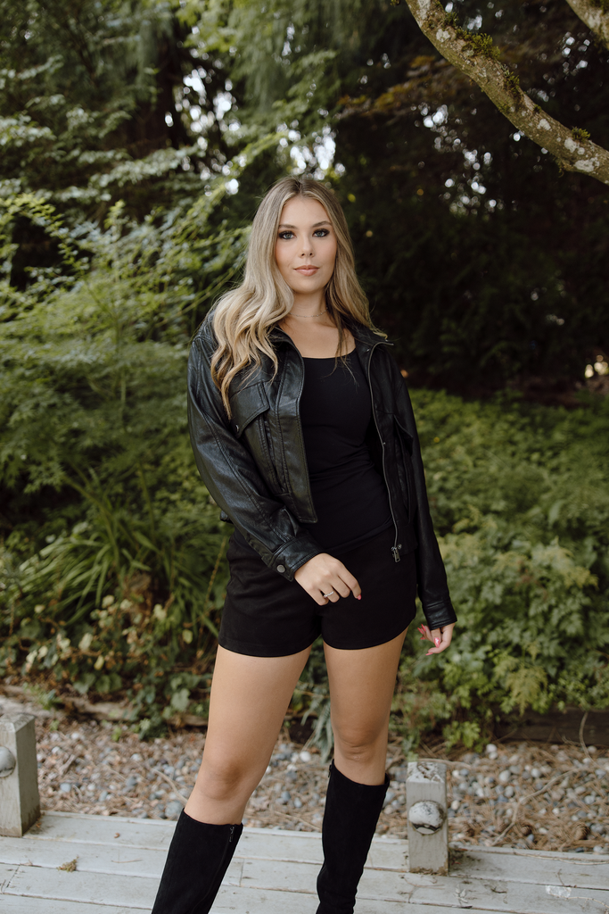 Faux Leather Bomber - Black