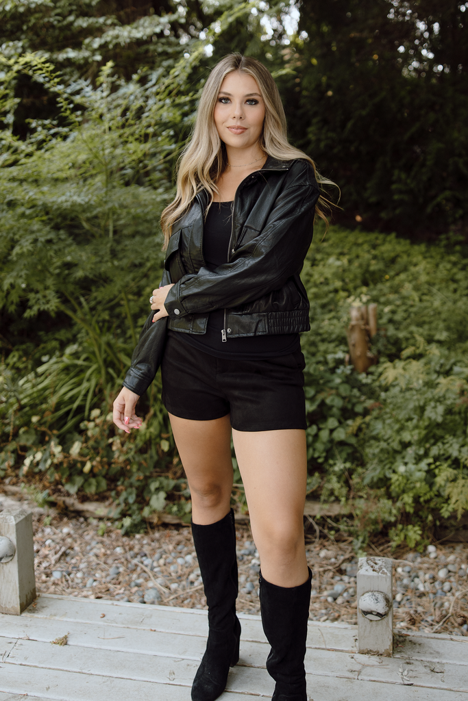 Faux Leather Bomber - Black