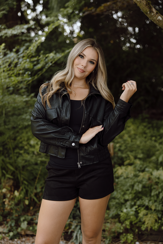 Faux Leather Bomber - Black