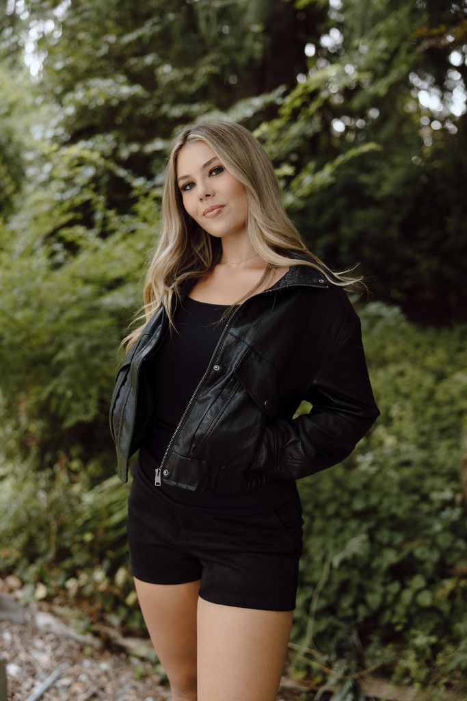 Faux Leather Bomber - Black